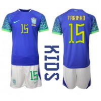 Brasil Fabinho #15 Fotballklær Bortedraktsett Barn VM 2022 Kortermet (+ korte bukser)